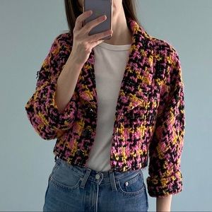 VINTAGE MILLY pink and black tweed cropped jacket